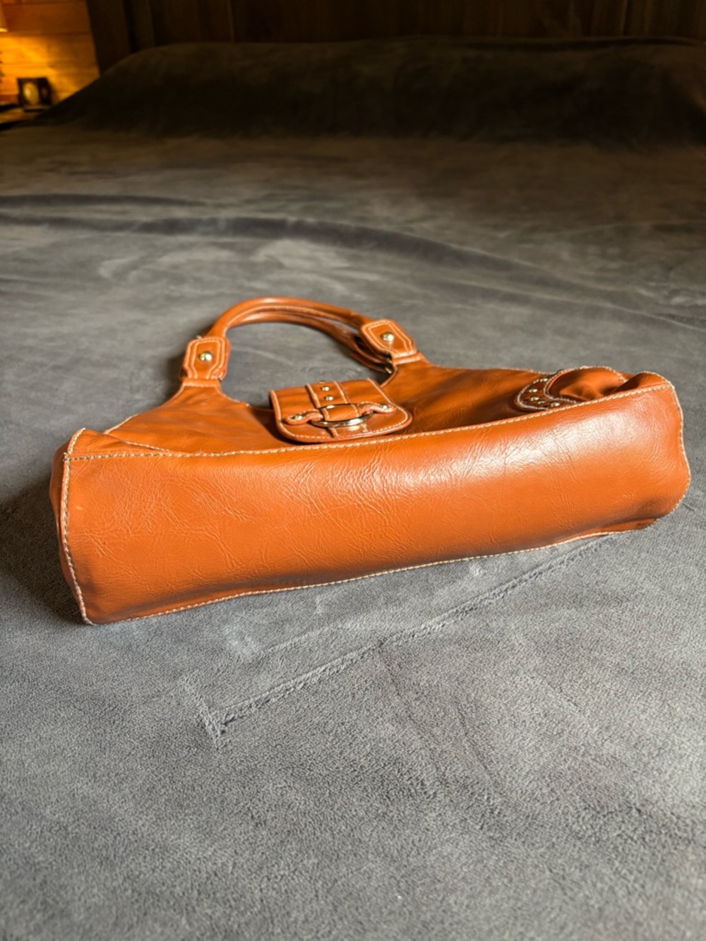 Women’s St John’s Bay Brown Faux Leather Studded Shoulder Bag, spotless inside - Picture 4 of 11